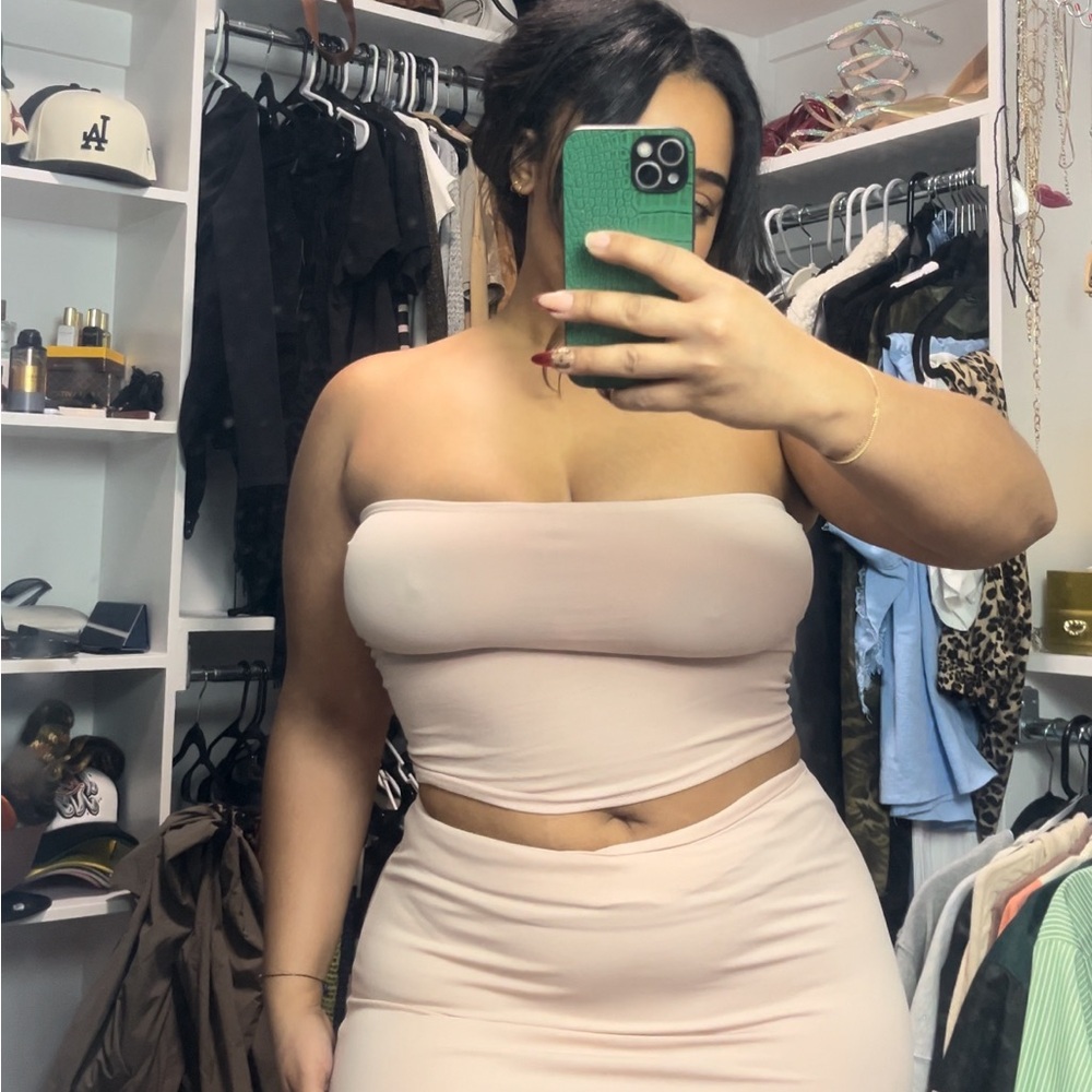 Cream Tube Top and Skirt Set